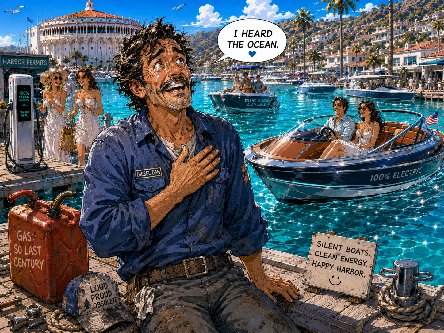 Diesel Dan hearing the ocean for the first time after riding an electric boat