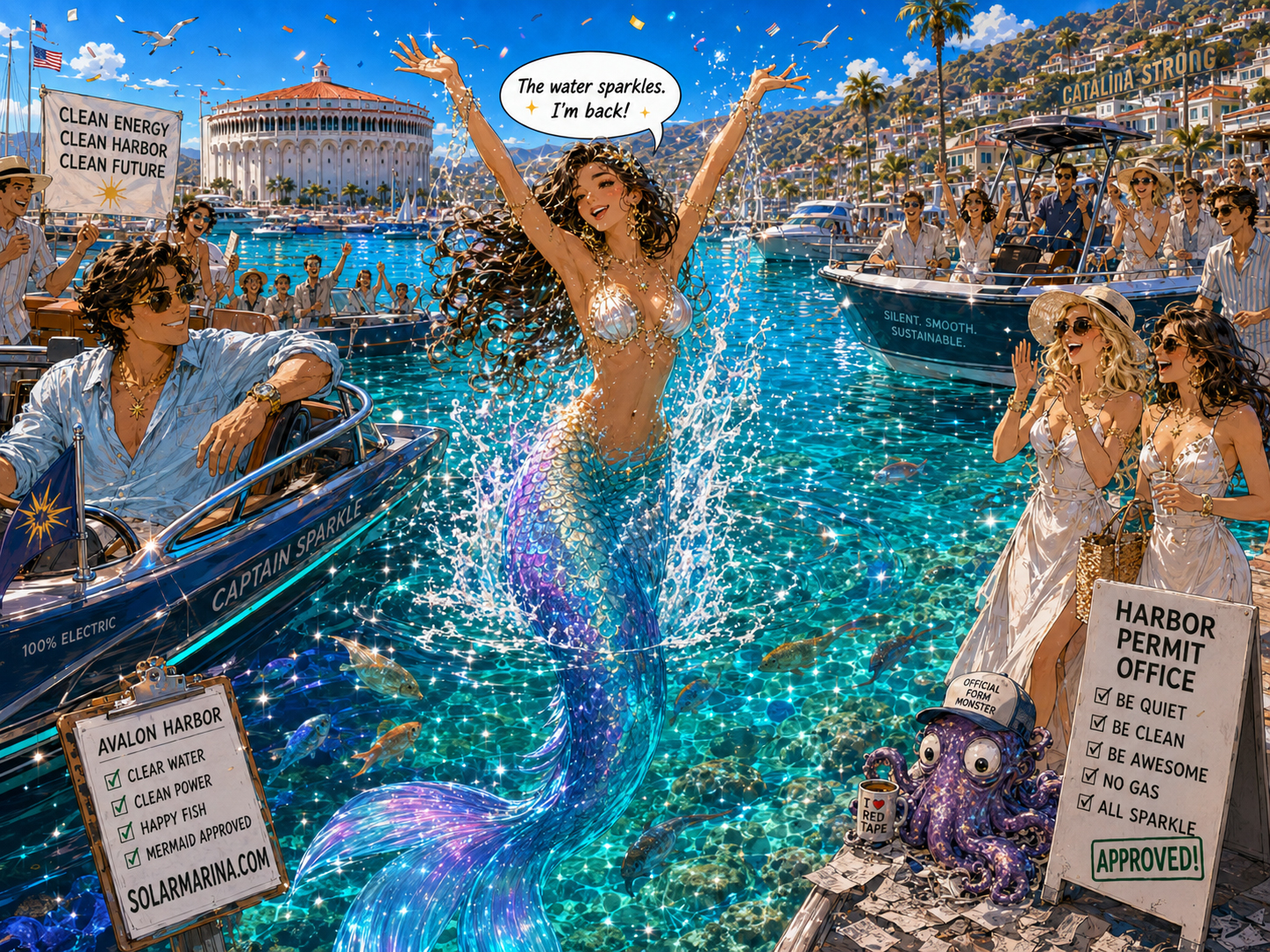 Solar Mermaid returning as Avalon Harbor water begins to sparkle