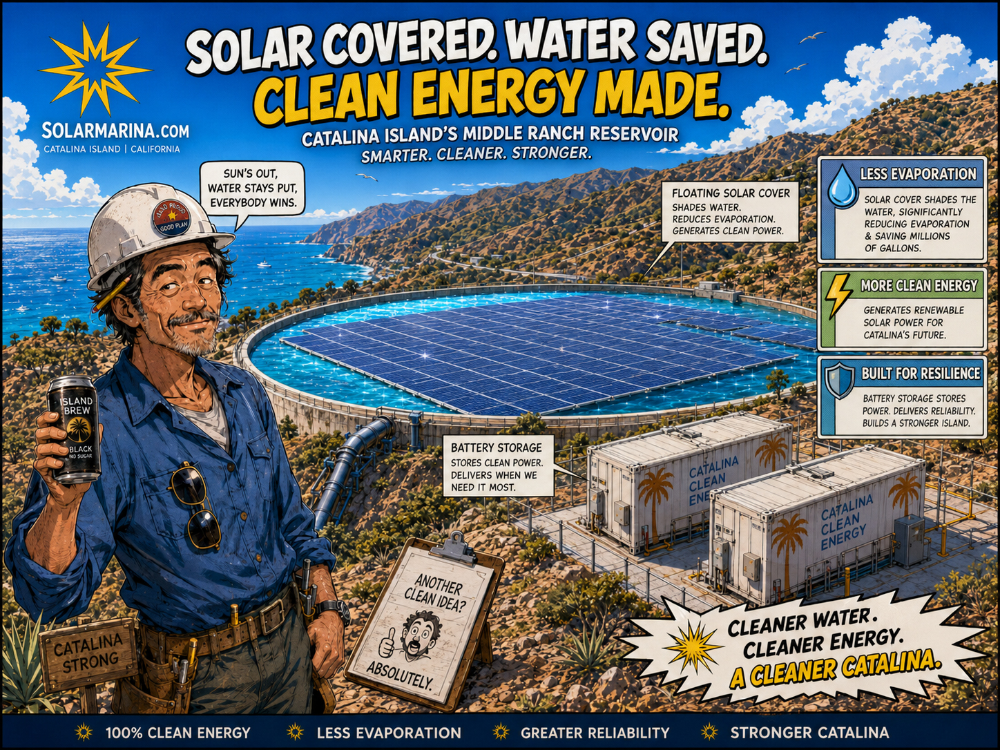 Solar-covered lake reducing evaporation and generating clean power